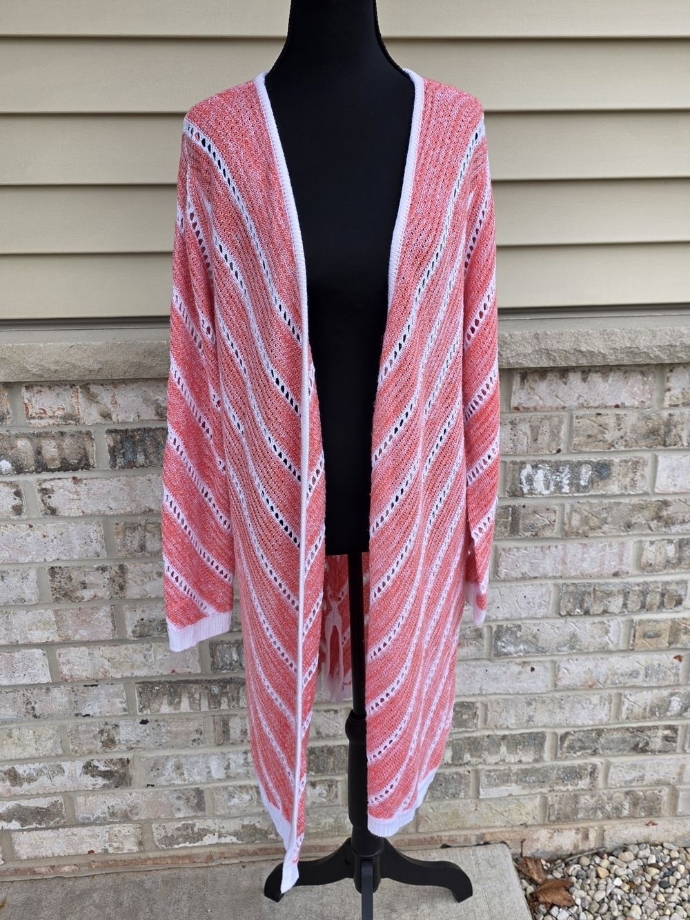 Christopher & Banks XL Coral Open Knit Cardigan Lightweight Boho